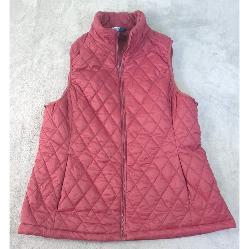 Lands End Quilted Vest Womens Size XL Red Full Zip Pockets Outdoor